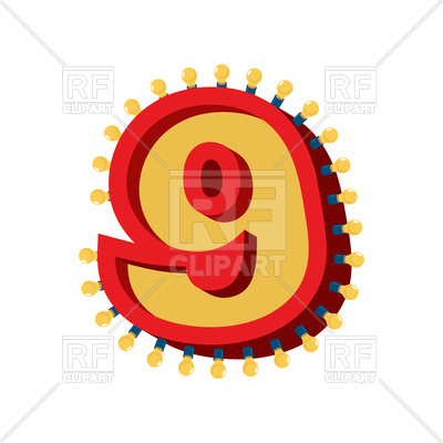 400x400 Number 9 Lamp Glowing Font. Vintage Light Bulb Alphabet Sign Nine