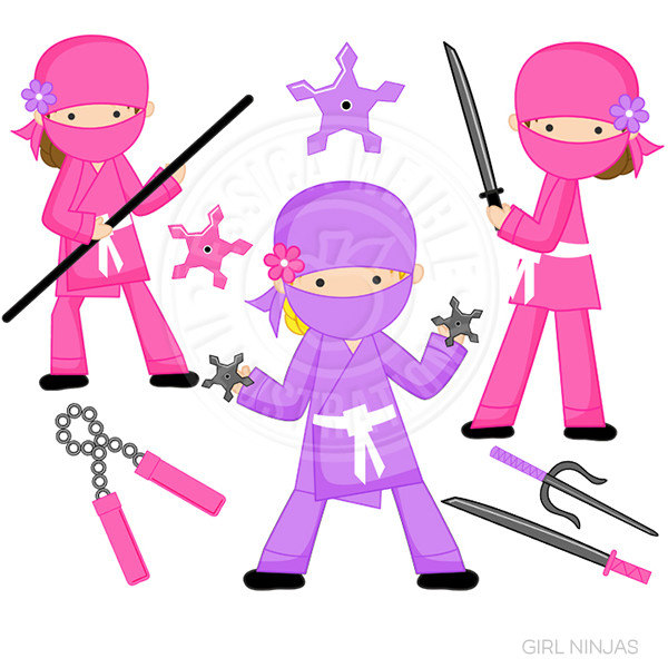 600x600 Girl Ninja Cute Digital Clipart Commercial Use Ok Pink