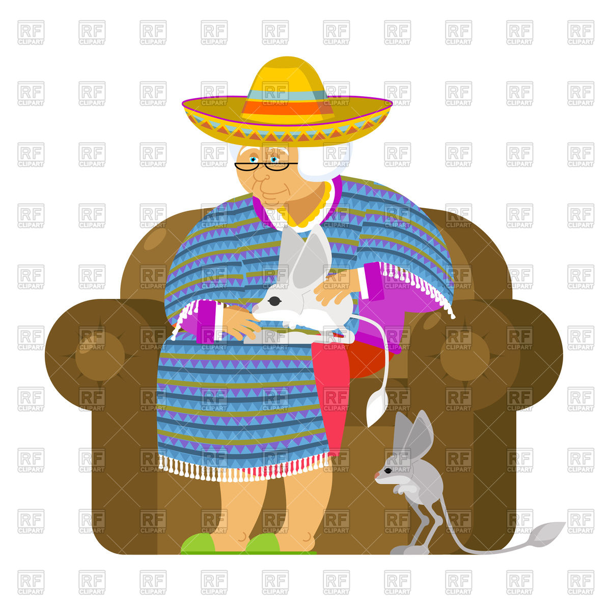 1200x1200 Mexican Grandmother And Jerboa As Pet Royalty Free Vector Clip Art