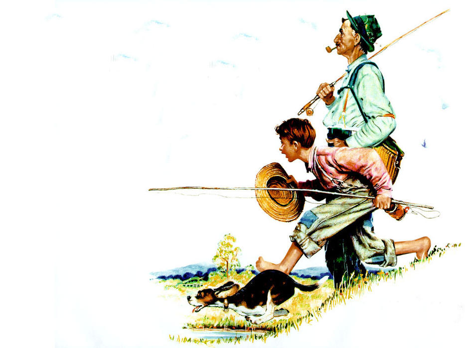 933x700 Fishing By Norman Rockwell (1894 1978, United States)
