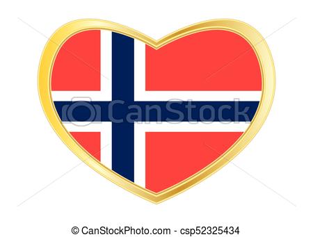 450x341 Flag Of Norway In Heart Shape, Golden Frame. Norwegian Vectors