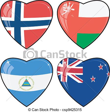 450x455 Set Of Vector Images Of Hearts With The Flags Of Norway