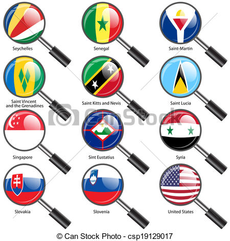 450x470 Set Flags Of World Sovereign States Magnifying Glass. Vector