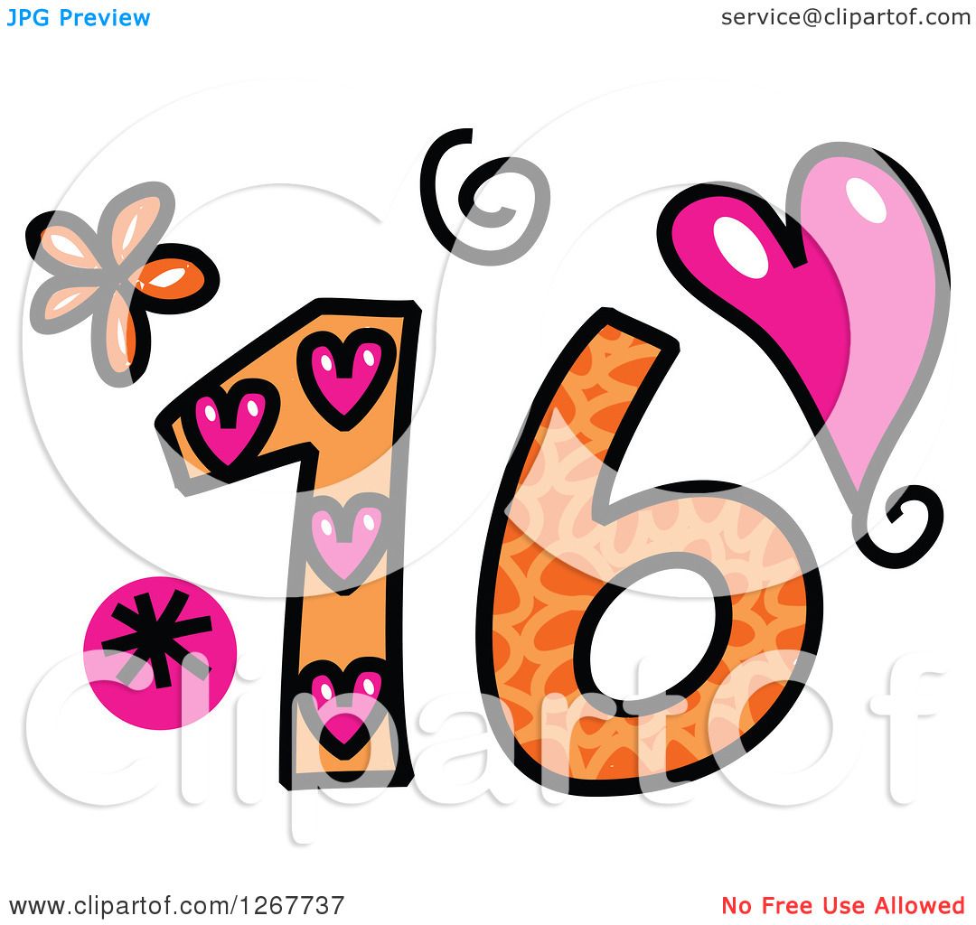 1080x1024 Clipart Of A Colorful Sketched Patterned Number 16
