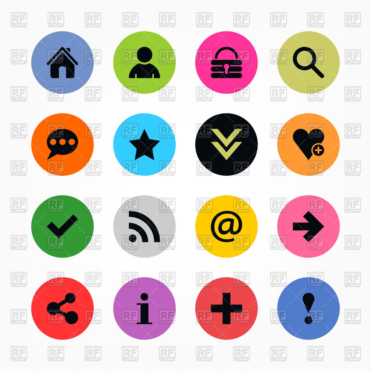 1200x1200 Colorful Round Icons For User Interface In Blogs And Social