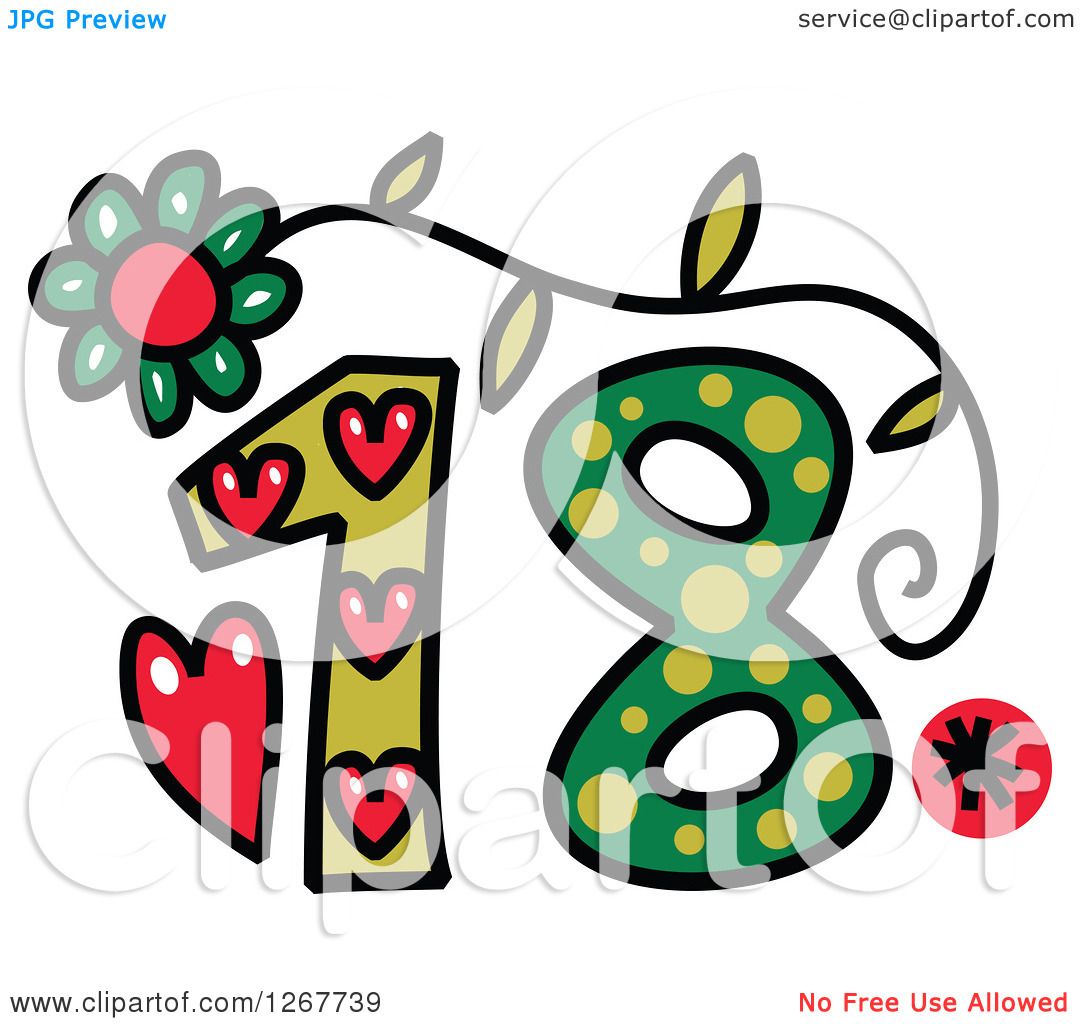 1080x1024 Clipart Of A Colorful Sketched Patterned Number 18