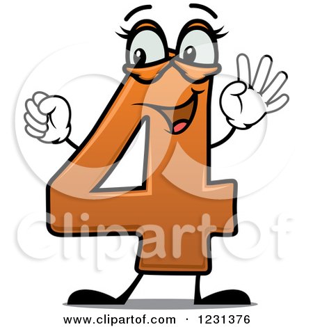 450x470 Clipart Of A Happy Number 4 Mascot Holding Up Four Fingers