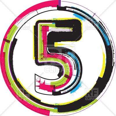 400x400 Colorful Grunge Font Number 5 In Circle Royalty Free Vector Clip