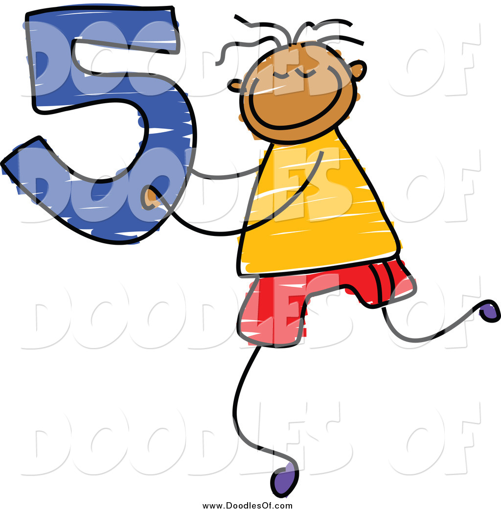 1024x1044 Vector Clipart Of A Doodle Boy Holding The Number 5 By Prawny