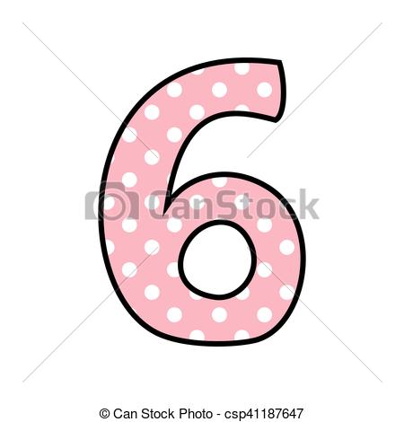 450x470 Number 6 With White Polka Dots On Pastel Pink, Vector Eps