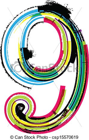 297x470 Colorful Grunge Number 9 Vector Clip Art
