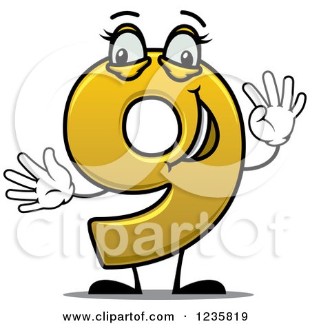 450x470 Clipart Of A Happy Yellow Number Nine Holding Up 9 Fingers