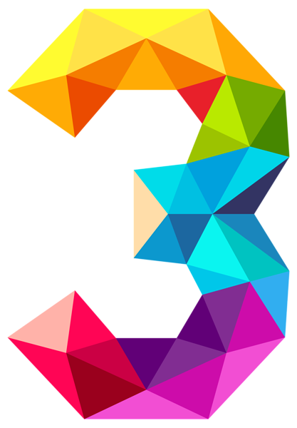 417x600 Colourful Triangles Number Three Png Clipart Image Alphabets