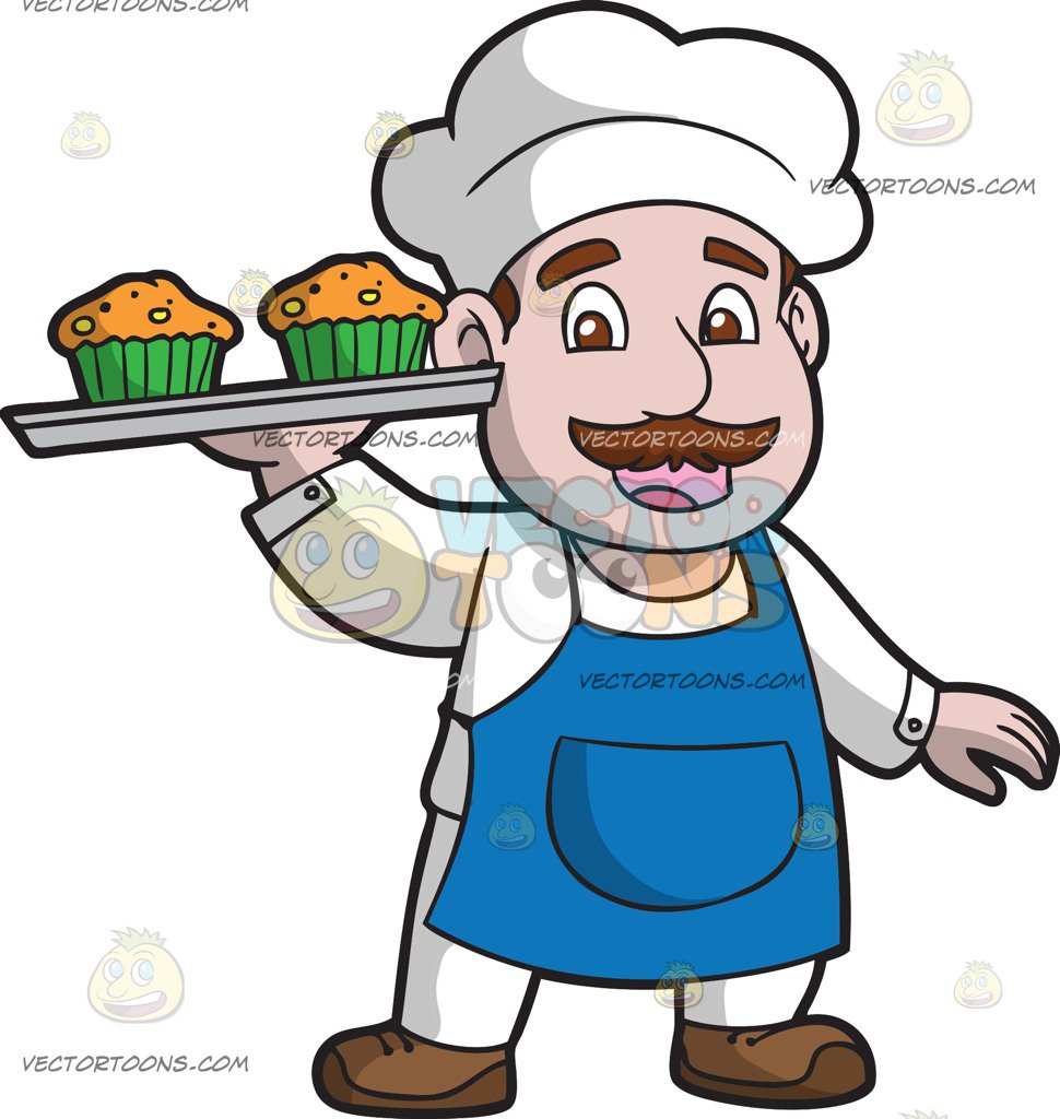 970x1024 The Muffin Man Carrying A Tray Of Fresh Muffins Cartoon Clipart