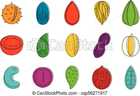 450x307 Nuts Icon Set, Color Outline Style. Nuts Icon Set. Color Vector