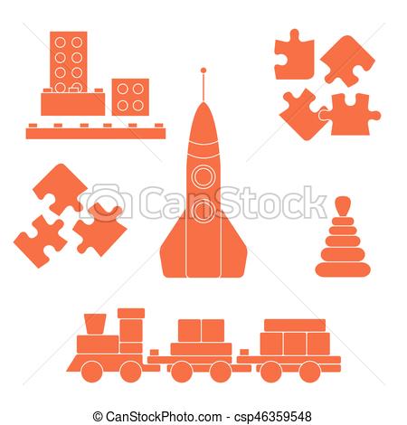 450x470 Vector Illustration Kids Toys Objects Train, Puzzle, Eps
