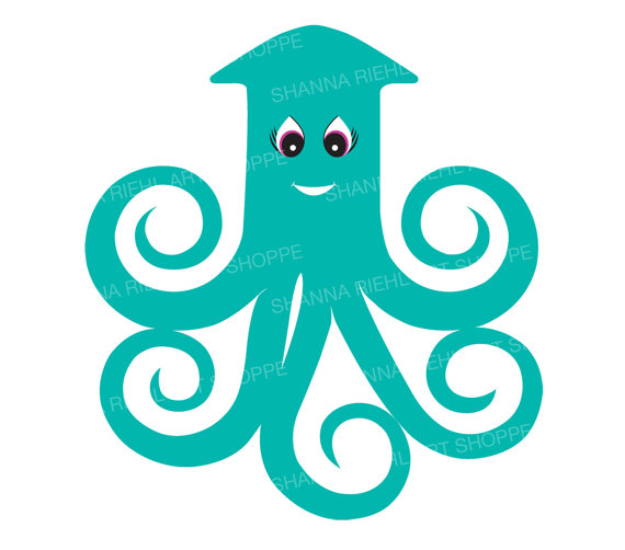 570x502 Giant Squid Art Ocean Clipart Instant Download Commercial Use