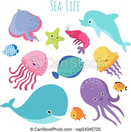 450x454 Cute Baby Sea Fishes. Vector Cartoon Underwater Animals Collection