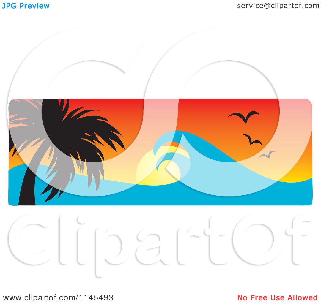 1080x1024 Clipart Of A Hawaian Ocean Sunset Website Banner With Palm Trees