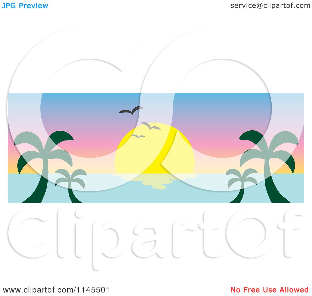 1080x1024 Clipart Of A Hawaiian Ocean Sunset Website Banner With Palm Trees