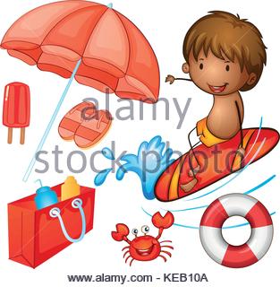 313x320 Summer Theme With Items On The Beach Illustration Stock Vector Art
