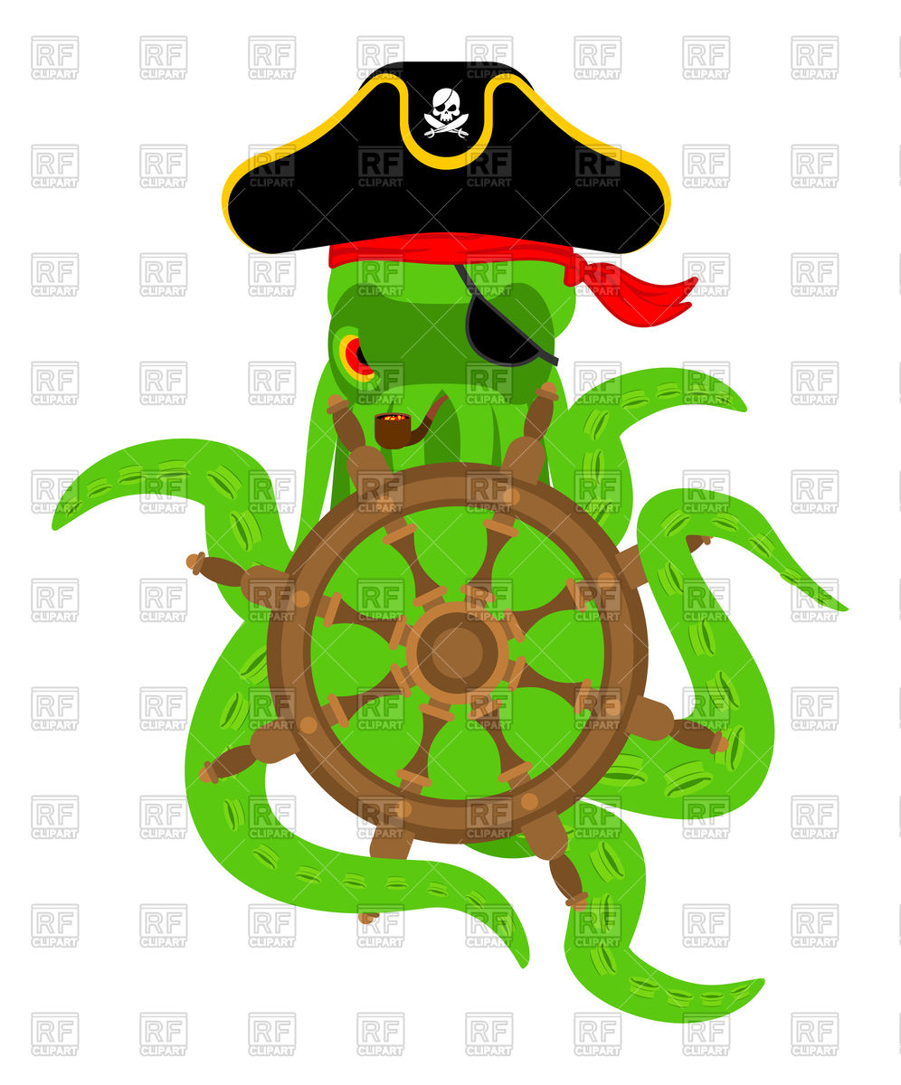 996x1200 Octopus Pirate And Steering Wheel Royalty Free Vector Clip Art