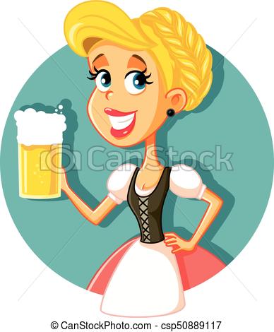 388x470 Oktoberfest Bavarian Girl Holding Beer Mug Vector Vector Clip