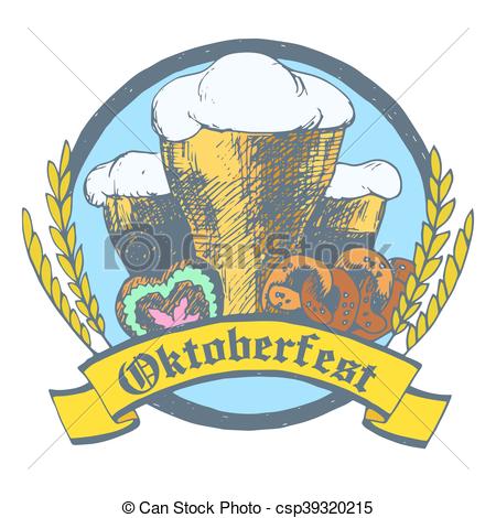 450x470 Oktoberfest Vector Illustration With Beer Glasses, Pretzels