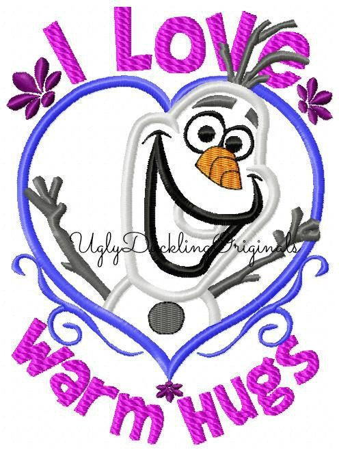 496x661 Olaf Applique Design Frozen Snowman Valentine Warm Hugs Machine