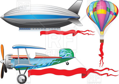 400x283 Old Airplane, A Balloon And Airship Royalty Free Vector Clip Art