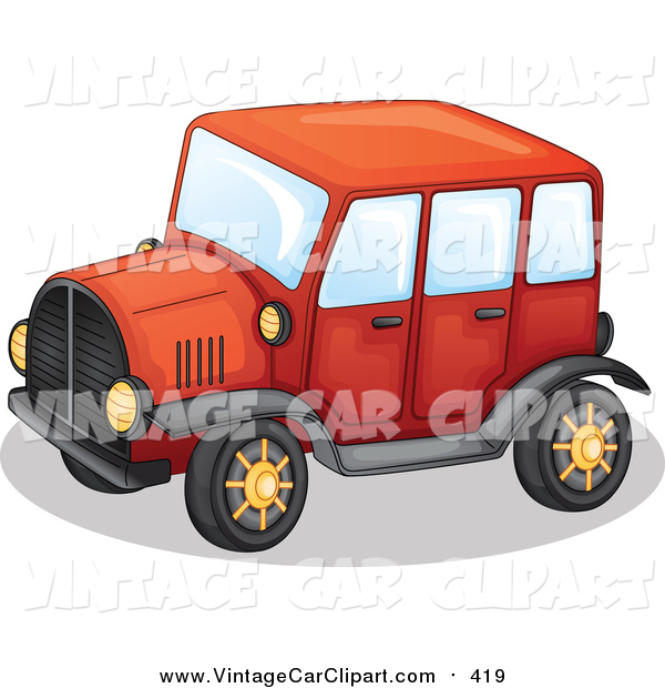 600x620 Clipart Of A Red Antique Car With Gold Rims By Graphics Rf