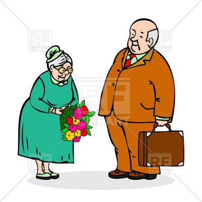400x400 Happy Elderly Couple. Old Man With Bouquet Of Flowers Royalty Free