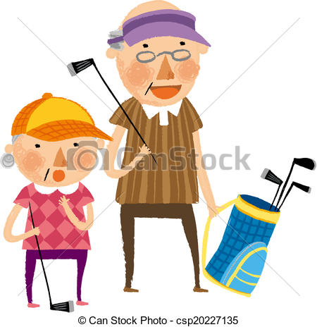 450x464 The View Of Old Couple Is Playing A Golf Drawings