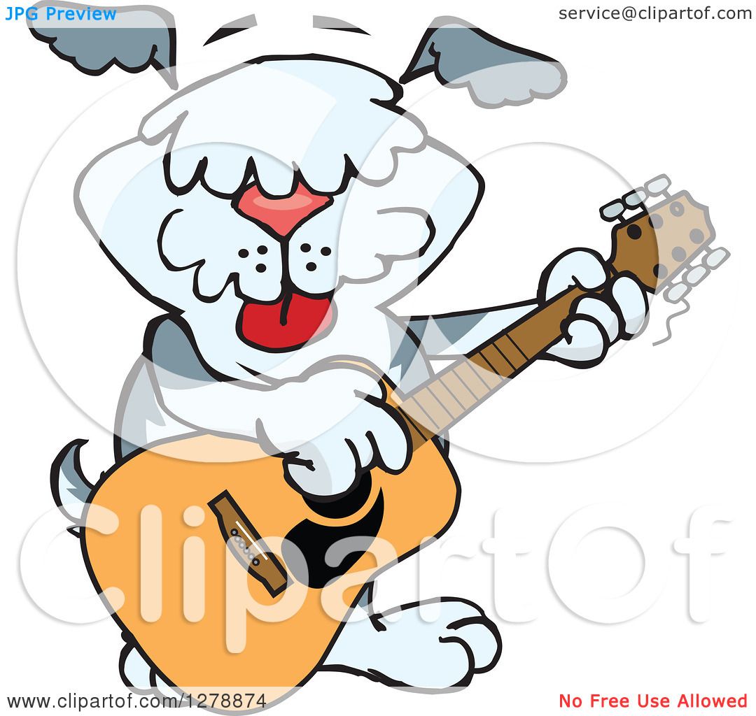 1080x1024 Clipart Of A Happy Sheepdog Dog Playing An Acoustic Guitar