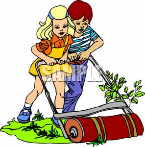 296x300 Royalty Free Clipart Image A Boy And Girl Pushing An Old