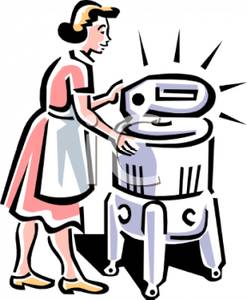 247x300 Vintage Style Woman Washing Clothes In An Old Fashioned Ringer