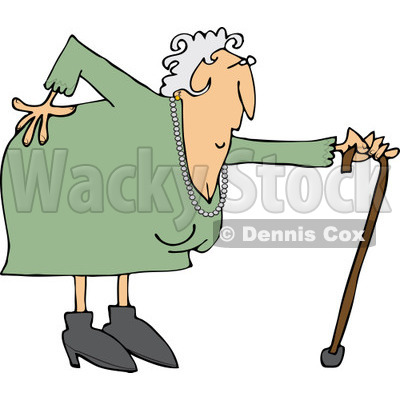 400x400 Clipart Of A Caucasian Granny With A Bad Back And Cane