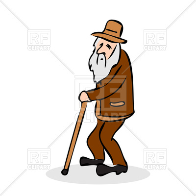 400x400 Funny Old Man With Hat And Walking Cane Royalty Free Vector Clip