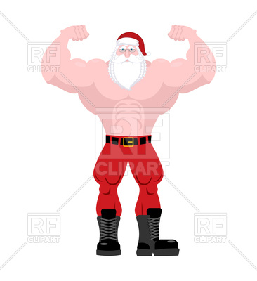 366x400 Powerful Old Man With Big Muscles In Christmas Hat Royalty Free