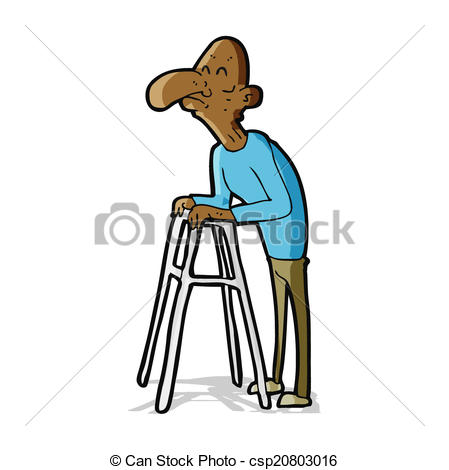 449x470 Cartoon Old Man With Walking Frame Vector Clip Art