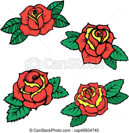 450x463 Set Of Old School Tattoo Style Roses Isolated On White Eps