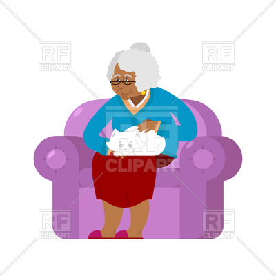 400x400 African Grandmother And Cat Sitting On Chair
