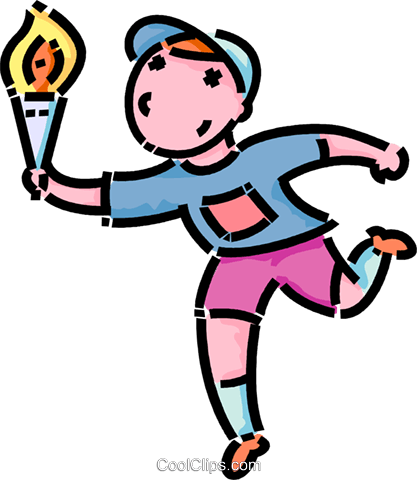 417x480 Boy Running With The Olympic Torch Royalty Free Vector Clip Art