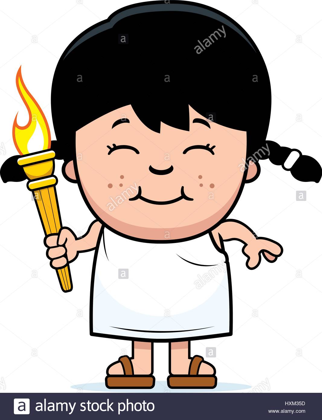 1067x1390 A Cartoon Illustration Of A Greek Girl Holding The Olympic Torch
