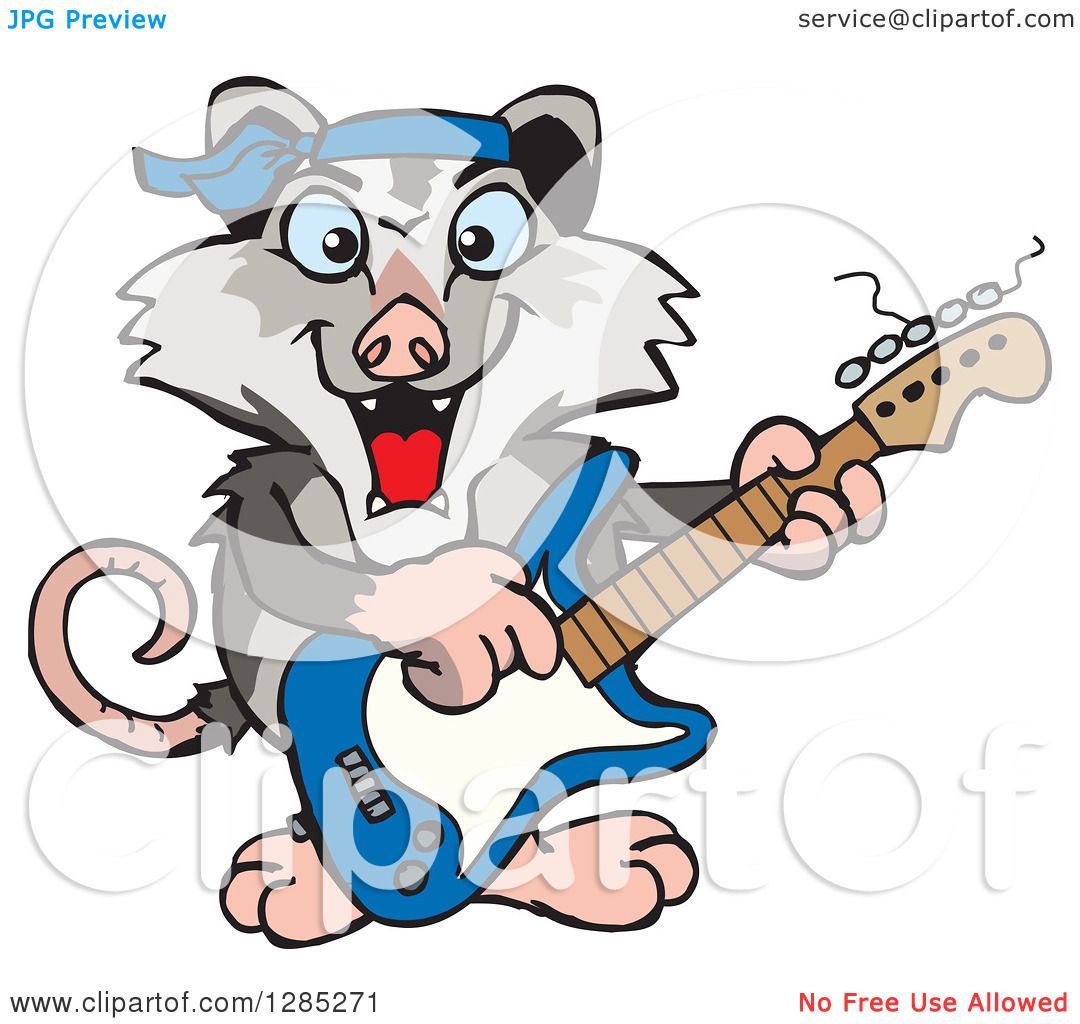 1080x1024 Clipart Of A Cartoon Happy Opossum Playing An Electric Guitar