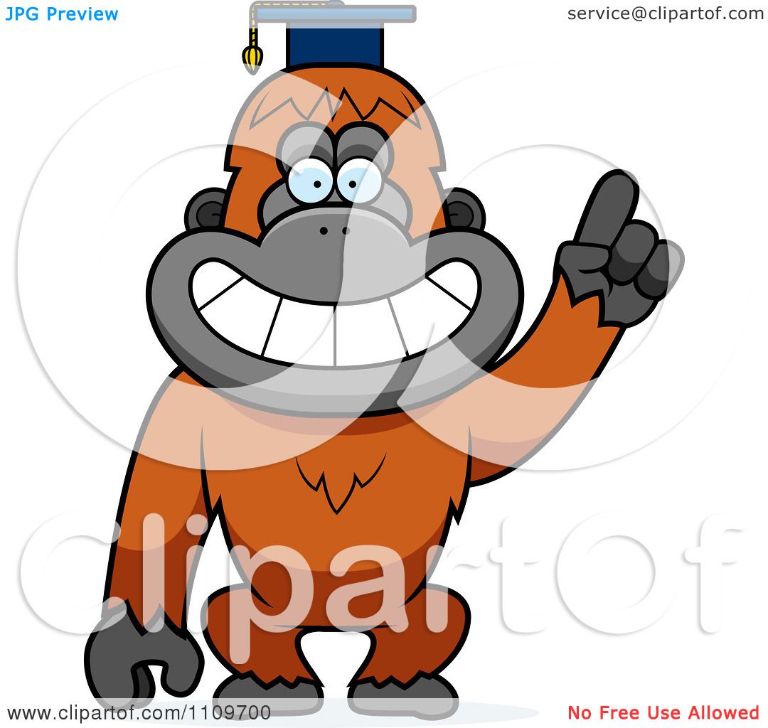 1080x1024 Clipart Orangutan Monkey Professor Wearing A Cap