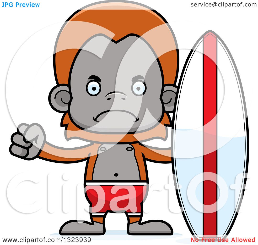 1080x1024 Clipart Of A Cartoon Mad Orangutan Monkey Surfer