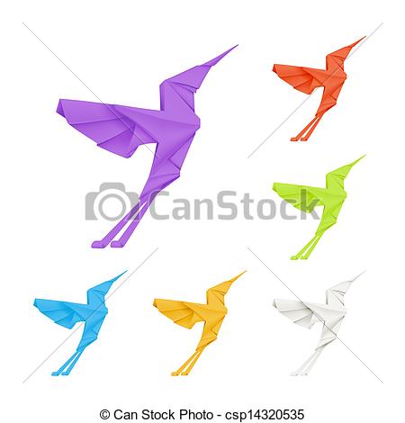 450x470 Origami Hummingbirds, Vector Set Vectors