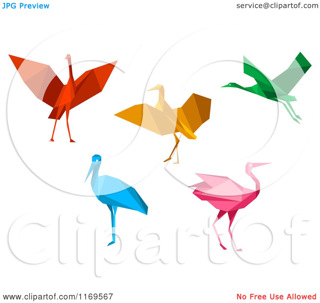 1080x1024 Clipart Of Colorful Origami Heron Stork Or Cranes