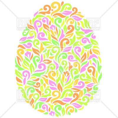 400x400 Egg Shaped Ornament With Leaves And Curls Royalty Free Vector Clip